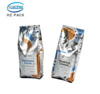 Sachet de café à fond plat imprimé sur mesure 100g 250g 500g 1kg 2kg avec valve unidirectionnelle, fermeture éclair, feuille d'aluminium de qualité alimentaire, haute barrière