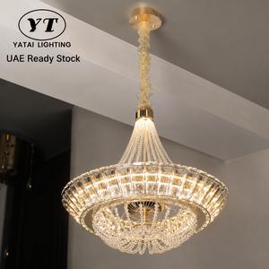 Lámpara de araña moderna de metal tricolor con cuentas acrílicas para comedor, sala de estar, hotel, villa, LED de 50W, 60 cm, acabado dorado - Product Image 1