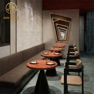 Ensemble <span class=keywords><strong>de</strong></span> meubles <span class=keywords><strong>de</strong></span> <span class=keywords><strong>restaurant</strong></span> <span class=keywords><strong>de</strong></span> restauration rapide avec table ronde en pierre frittée moderne, chaise en cuir, table et banquette, canapé pour café - Product Image 1