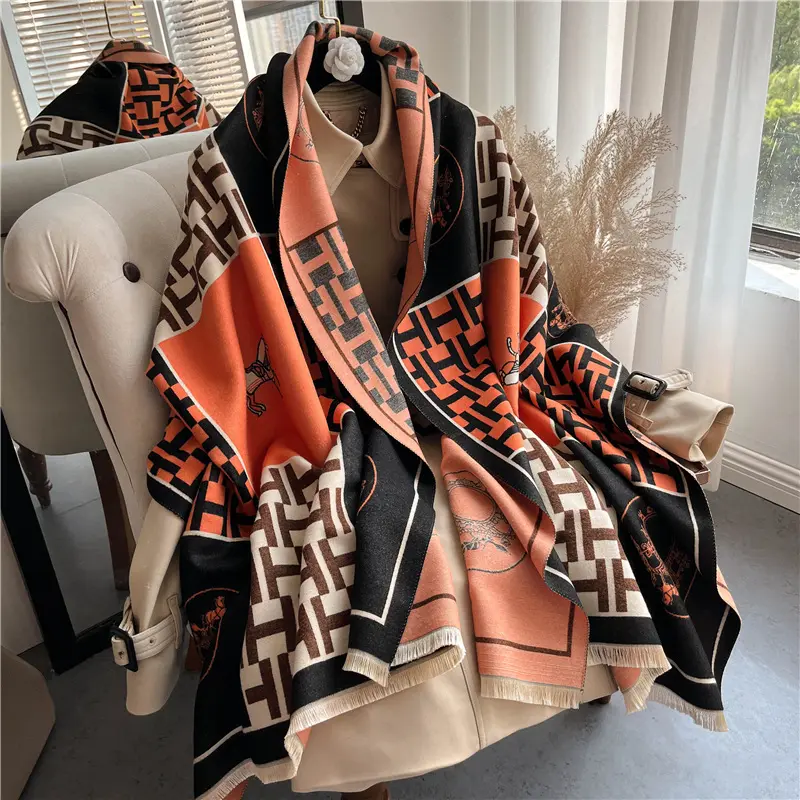 2022 new double sided thickened warm pashmina shawl for women luxury designer inspired cashmere scarves long large blanket scarf
