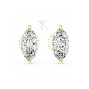 Pendientes de Diamante Cultivado en Laboratorio con Corte Marquesa, Engaste en Oro Amarillo con Puntas en V y Cierres de Rosca Seguros, Elegantes y Minimalistas - Product Image 1