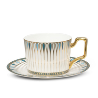 Tasse à café et soucoupe en céramique, à poignée en or, style européen, pour la maison