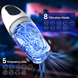 Bouche à 5 vitesses + tasse d'avion à vibration à 8 vitesses masturbateur à vibration masculine peluche TPE avec fonction de morsure vaginale tasse de masturbateur - Product Image 3