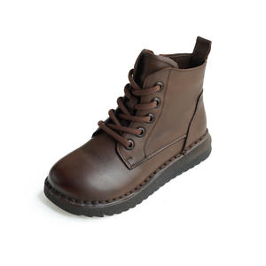 รองเท้าบูทหุ้มข้อสูง รุ่นใหม่ สไตล์เรโทร หนังแท้ หัวมน ส้นแบน รองเท้าบูทมาร์ติน รองเท้าบูทหุ้มข้อสูง รองเท้าบูทเดี่ยว - Product Image 5