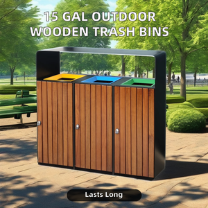 Đường Phố Ngoài Trời WPC Gỗ Tái Chế Bin Đạp Chất Thải Thùng Rác Có Thể Lớn Phong Cách 12L-40L Trong Nhà Lưu Trữ Thép PVC Sắt Nhựa - Product Image 5