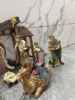 Crèches de Noël de 12 pouces avec grange de la Nativité, statue de la Sainte Famille, Jésus-Enfant dans le berceau, ornement de crèche de Noël, décoration de Noël pour l'église et la maison