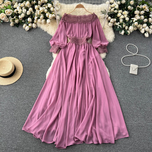 Primavera y otoño nuevo temperamento suave vestido francés cintura torcida manga farol cerrada Falda larga de columpio grande - Product Image 3