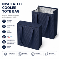 Sac isotherme matelassé bleu marine avec fermeture éclair, vente en gros, promotion, logo personnalisé en usine, haute qualité, robuste, réutilisable, glacière