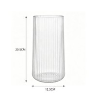 Vase en verre cylindrique côtelé rose transparent, vase à fleurs haut pour la décoration de la maison, de la table de mariage, vase à fleurs en verre moderne de luxe