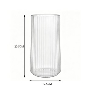 Vase en verre cylindrique côtelé rose transparent, vase à <span class=keywords><strong>fleurs</strong></span> haut pour la décoration de la maison, de la table de mariage, vase à <span class=keywords><strong>fleurs</strong></span> en verre moderne de luxe - Product Image 5
