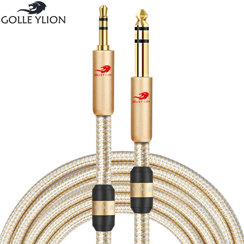 Professional Gold Guitar Male to Male Stereo 3.5mm to 6.35mm 1/4 Inch TRS Jack Audio Cable