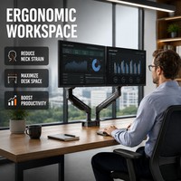 Soporte Profesional para Dos Monitores con Brazos Giratorios Superior e Inferior, Instalación con Abrazadera en C para Escritorios de Oficina, Hogar y Juegos