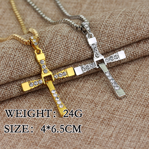Gold/Silver Tone CZ Cross Alloy Pendant Necklace, <b>Box</b> Chain Jewelry for Boutiques & Daily Wear Promotions - Product Image 3