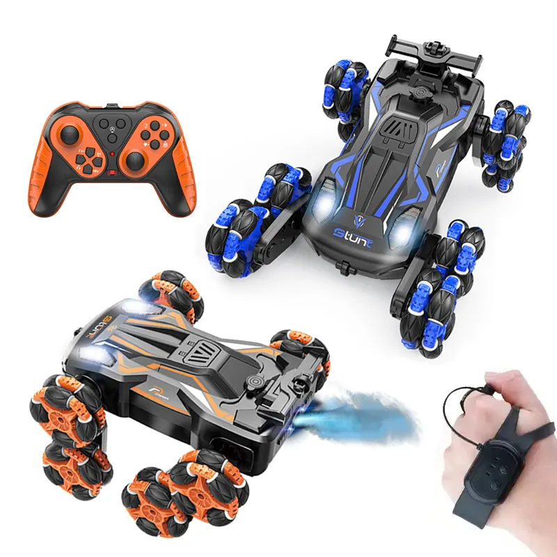 Assista gesto stunt controle remoto rc drift carro kit com luz música névoa spray