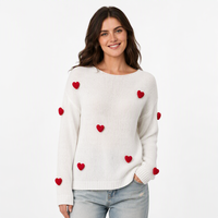 Pull-over en maille abricot à col rond et manches longues avec appliqué cœur, personnalisable avec logo, en polyester, chic et tendance, pour femme, directement de l'usine