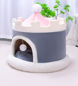 Château en peluche moelleux lit pour chat semi fermé maison pour animaux de compagnie pour chats et petits chiens confortable et chaud grotte pour animaux de compagnie avec coussin amovible - Product Image 4