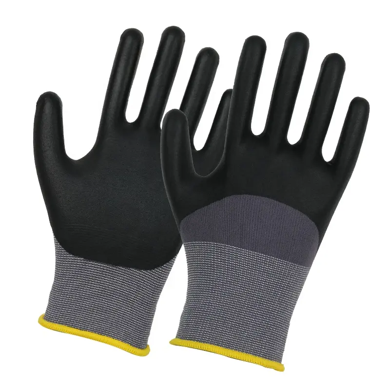 manufacture factory price wholesale 15G Nylon Spandex Liner Nitrile Micro foam palm Coated breathable general work Gloves