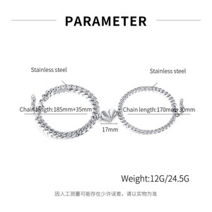 女性のための<span class=keywords><strong>2pcs</strong></span>ステンレス鋼カップルブレスレット男性愛ハートシルバーカラー親友リストバンドマグネットチェーンギフト - Product Image 2