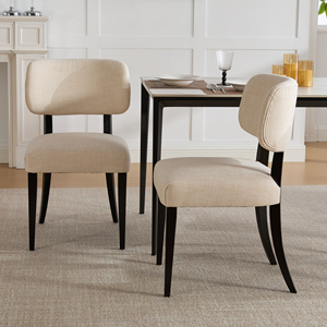 Ensemble de <span class=keywords><strong>2</strong></span> chaises de salle à manger modernes de haute qualité, rembourrées, en tissu de lin beige, avec pieds en bois massif noir, pour cuisine, salle à manger, café - Product Image 2