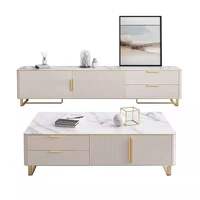 Meuble de Salon ATUNUS Élégant Haut de Gamme Blanc et Or avec Cadre en Acier Inoxydable, Meuble TV et Table Basse avec Tiroir pour la Maison