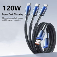 Câble de données PVC à charge rapide 3 en 1 120W 6A Ice Crystal pour téléphones mobiles iPhone/Type-C/Android et banques d'alimentation