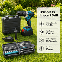 Perceuse à percussion sans fil 21V à vitesse variable avec deux batteries, tournevis à main rechargeable OEM