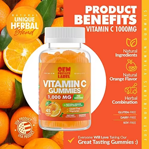 OEM vegano de alta potencia 1000mg Vitamina C gomitas suplemento multivitamínico con zinc para soporte de colágeno del sistema inmunológico - Product Image 5
