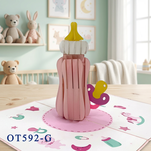 Carte de vœux 3D pop-up en forme de biberon de lait pour bébé, faite à la main, découpe laser personnalisée, kirigami, amour, imitation antique, souvenir en papier, 120x170mm - Product Image 5