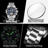 POEDAGAR 1423 Montre-bracelet de luxe pour homme, mécanique, étanche, avec tourbillon ajouré, automatique, en acier inoxydable