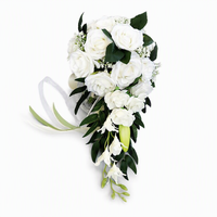 Ramo de Novia de Rosas Blancas en Forma de Lágrima, Estilo Europeo Fresco, Ramo de Boda Artificial, Múltiples Colores, Flor de Mano para Novia