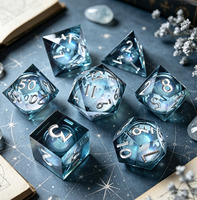 Jeu de dés polyédriques en résine à bords vifs, design à paillettes liquides, police argentée pour D&D - Liquid 1