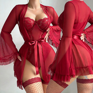 Vente en gros de lingerie de luxe, bodys en dentelle et pyjamas avec nœud décoratif, effet gainant pour femmes - Direct usine - Product Image 1