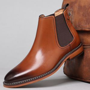 Bottes <span class=keywords><strong>Chelsea</strong></span> pour hommes, nouveau style, chaussures habillées en <span class=keywords><strong>cuir</strong></span> britanniques, à enfiler, montantes, à bout pointu, en <span class=keywords><strong>cuir</strong></span> véritable - Product Image 6