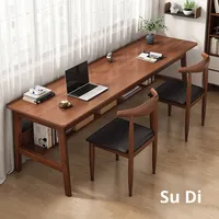 Bureau long mural de style rétro chinois moderne Table d'étude de grande taille avec pied en bois massif simple E2928