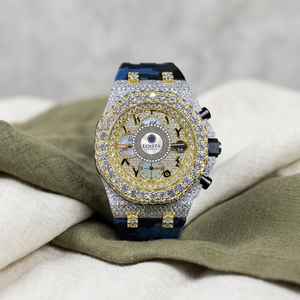 Montre chronographe de luxe en strass, cadran analogique rond de 41mm, bracelet en acier inoxydable, montre à Quartz pour hommes LOISTA - Product Image 6