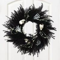 Guirlande d'Halloween artificielle en plastique noir avec crânes et mains de squelette, décoration effrayante pour porte d'entrée, style gothique, pour fête d'Halloween, décoration hantée