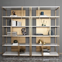 Étagère de bureau en bois avec cadre en acier inoxydable de qualité supérieure, dorée, pour chambre à coucher, bibliothèque, présentoir, bibliothèque, taille personnalisée, cloison en métal