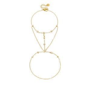 Minimalist Gold Plated Stainless Steel Chain <b>Bracelet</b> Ring <b>Set</b> With Diamond Inlay Geometric Design For Fashion Jewelry - Product Image 5