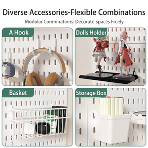 ドリルフリーペグボードオーガナイザーキット: ホーム/キッチン/バススペース節約収納用の壁に取り付けられたフックと棚 - Product Image 4