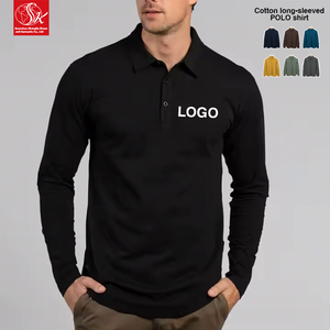 SK marque hommes 100% coton pur coton à manches longues <span class=keywords><strong>polo</strong></span> solide col rabattu Style Hong Kong coupe ample pour le printemps - Product Image 1