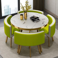 Ensemble de table à manger ronde de luxe au design moderne, très vendu, avec 4 chaises en métal, bois MDF, pour salon, restaurant, bar, bureau