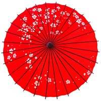 Parapluie artisanal en papier huilé rouge, style néoclassique, imperméable, avec baleines en bambou pratiques ; idéal comme accessoire de danse ou objet décoratif