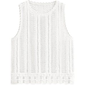 Débardeur en crochet sans manches à col rond ajouré coupe ample pour femme, idéal comme cache-maillot de bain ou tenue de plage pour les vacances d'été - Product Image 1