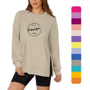 Sudadera deportiva con estampado frontal personalizado OEM para mujer, nueva y elegante sudadera de gimnasio de invierno con dobladillo y cremallera lateral y hombros caídos - Product Image 1