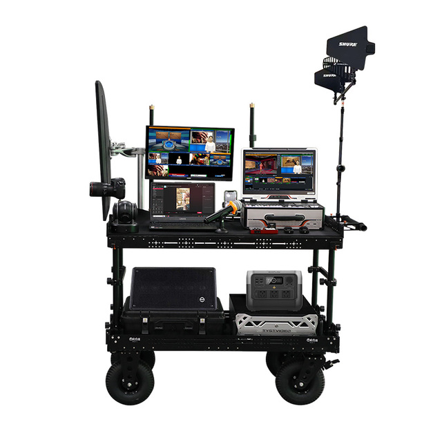 Multi-function Aluminum Alloy Director Camera Cart 150kg Max Load 2 Layers Rubber Wheels 32-inch Compatible Equipment Storage