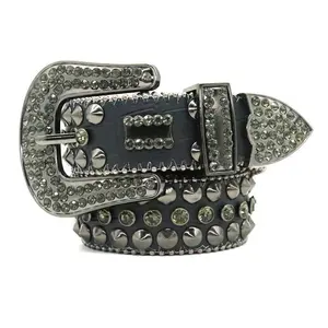 Cintura di strass di cristallo di lusso occidentale con rivetti a diamante pieno e cintura da uomo di design con testa a bottone in lega di zinco