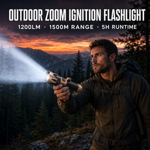 Lampe torche tactique rechargeable 1200LM avec zoom, portée 1500M, laser blanc, batterie externe USB-C pour camping et urgences - Product Image 2