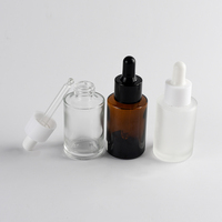 Flacon compte-gouttes en verre dépoli transparent à épaule plate avec pipette pour sérum d'huile essentielle 20ml 30ml 50ml 100ml