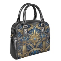 Sac Boston à motif floral bleu rose avec logo personnalisé, sac à main pour médecin, impression à la demande, 1 pièce MOQ, design DIY, sac à bandoulière en cuir PU avec poignée supérieure