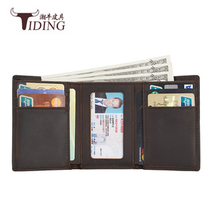 Tiding Genuine Leather <b>Wallet</b> Tri-fold <b>Men's</b> <b>RFID</b> Protection Vintage Style Solid Color Short <b>Wallet</b> Model 9361 Spring 2021 - Product Image 2
